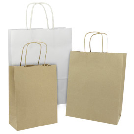 Sac en Papier Kraft Blanc avec Anses 100g/m² 27+14x26cm (25 Utés)