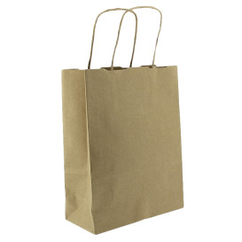 Sac en Papier Kraft Marron avec Anses 100g/m² 22+11x27cm (250 Utés)