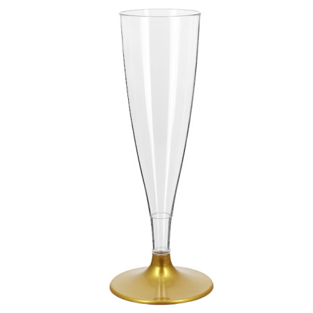 Herbruikbaar Durable Champagneglazen/flutes 140ml PS goud voet (6 stuks)