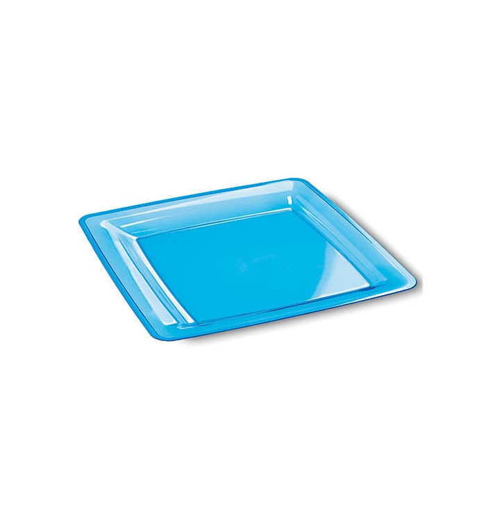 Assiette plastique carrée extra dur Turquoise 18x18cm 