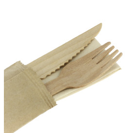 Set Couverts en Bois avec Vernis Fourchette, Couteau et Serviette (25 Utés)