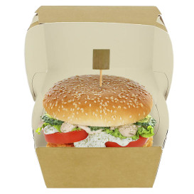 Boîte à Hamburger Carton Kraft Double Fermeture 11x11x7,5cm (450 Utés)