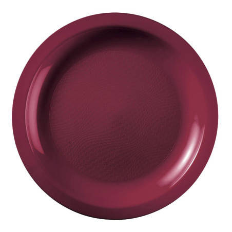 Herbruikbare harde bord Plat bordeauxrood "Rond vormig" PP Ø18,5cm (600 stuks)