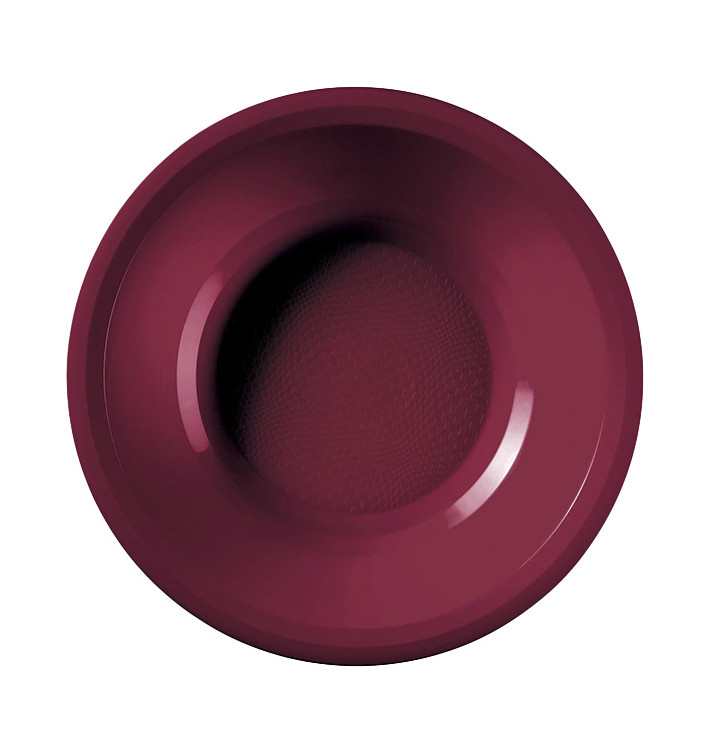 Assiette Plastique Réutilisable Creuse Bordeaux PP Ø195mm (600 Utés)