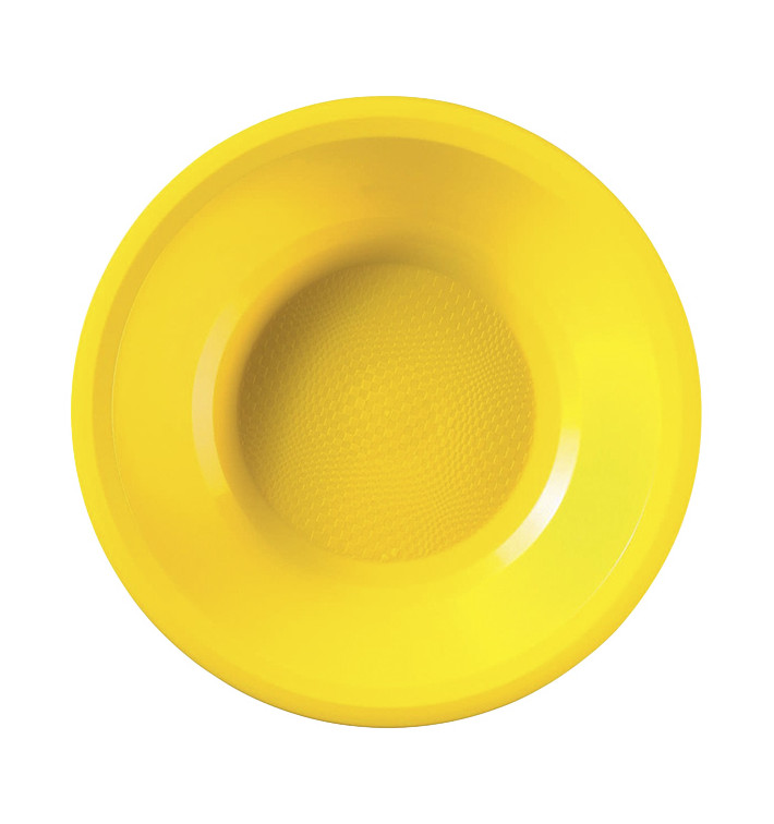 Assiette Plastique Réutilisable Creuse Jaune PP Ø195mm (600 Utés)