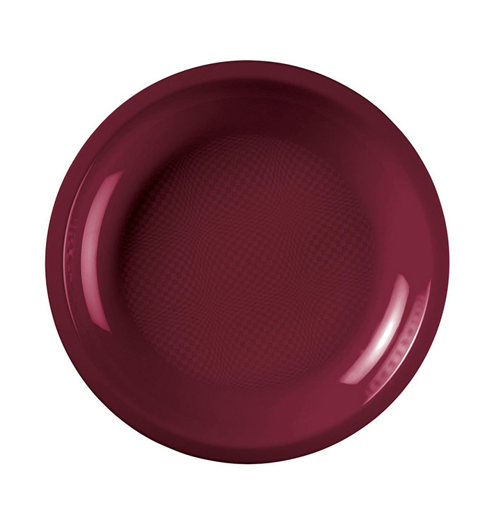 Assiette Plastique Réutilisable Plate Bordeaux PP Ø220mm (50 Utés)