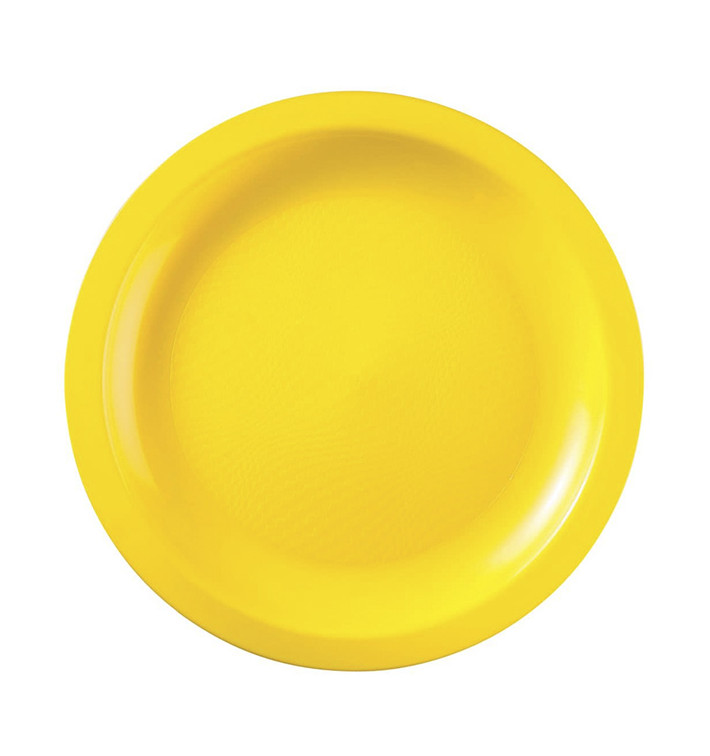 Assiette Plastique Réutilisable Plate Jaune PP Ø22cm (600 Utés)