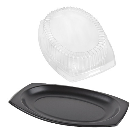 Assiette en Foam Noir avec Couvercle 230x18cm (125 Utés)