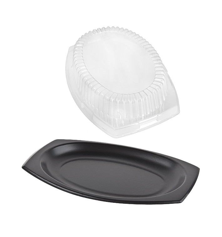 Assiette en Foam Noir avec Couvercle 230x180mm (500 Utés)