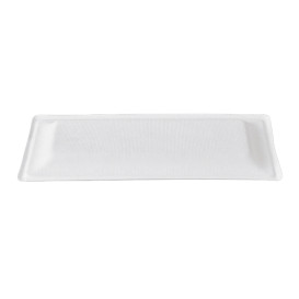 Suikerriet dienblad Bagasse wit 25,5x12,7 cm (50 stuks) 