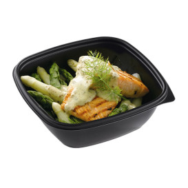 Plastic deli Container PP zwart 750ml 16,5x16,5x6cm (300 stuks)