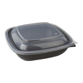 Plastic Deksel voor Deli Container PP Vierkant zwart en creme 16,5x16,5x1cm (300 stuks)