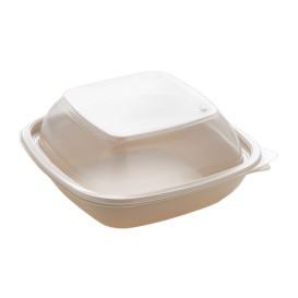 Plastic Deksel voor Deli Container PP Vierkant zwart en creme 16,5x16,5x4cm (300 stuks)