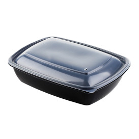 Plastic Deksel voor Deli Container PP Rechthoekige vorm zwart en creme 23x16,5cm (75 stuks) 