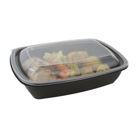 Plastic Deksel voor Deli Container PP Rechthoekige vorm zwart en creme 23x16,5cm (75 stuks) 