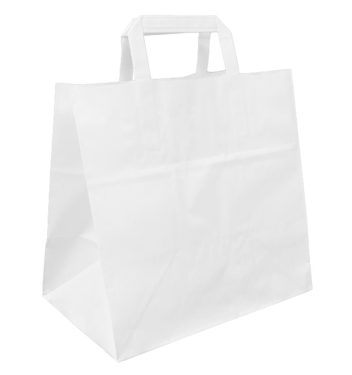 Sac Papier Blanc avec Anses Plates 70g/m² 26+18x26cm (250 Utés)