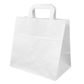 Sac Papier Blanc avec Anses Plates 70g/m² 26+18x26cm (250 Utés)