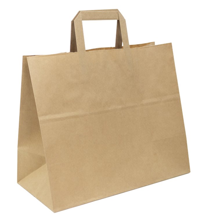 Sac Papier Kraft avec Anses Plates 70g/m² 32x22x26cm (250 Utés)