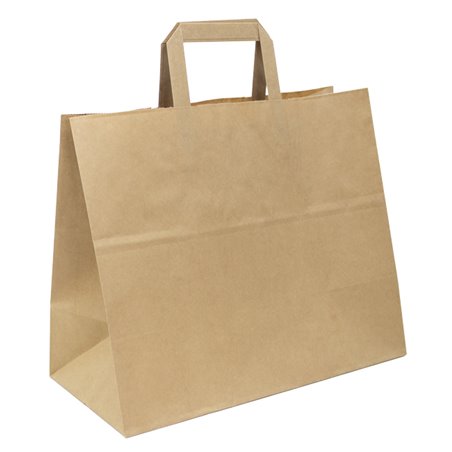 Sac Papier Kraft avec Anses Plates 80g/m² 32+16x27cm (300 Utés)