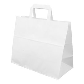 Sac Papier Blanc avec Anses Plates 70g/m² 32+22x26cm (50 Utés)