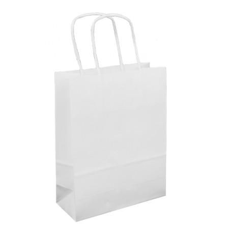 Sac en papier Blanc avec Anses Kraft 90g/m² 18+8x24cm (25 Utés)