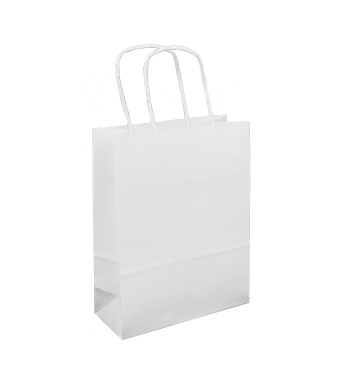 Papieren zak met handgrepen kraft wit 100g/m² 18+8x24cm (300 stuks)