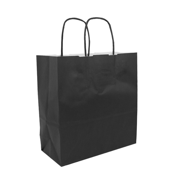 Sac en papier Kraft Noir avec Anses 100g/m² 22+9x23cm (250 Utés)