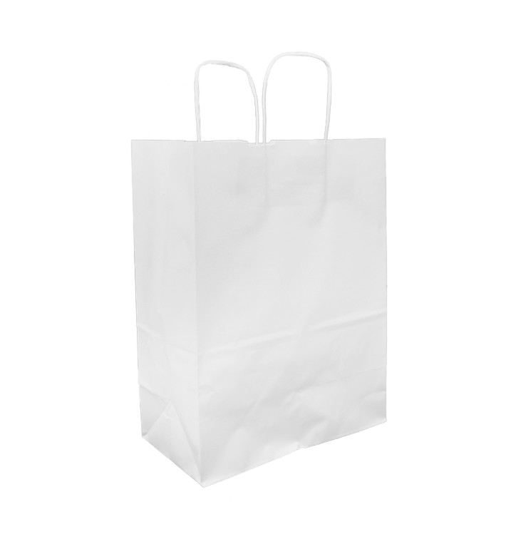 Sac en Papier Kraft Blanc avec Anses 100g/m² 25+13x33cm (200 Utés)