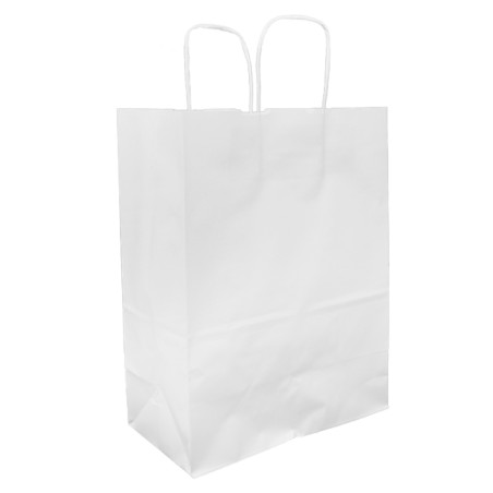 Sac en Papier Kraft Blanc avec Anses 90g/m² 24+11x32cm (250 Utés)