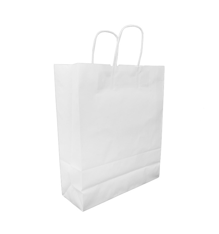 Sac en papier Blanc avec Anses Kraft 100g/m² 32+12x41cm (25 Utés)