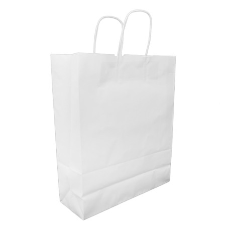 Sac en papier Blanc avec Anses Kraft 100g/m² 32+12x40cm (25 Utés)