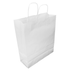 Sac en papier Blanc avec Anses Kraft 100g/m² 32+12x41cm (200 Utés)