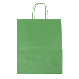 Sac en Papier Kraft Vert avec Anses 80g/m² 26+14x32cm (250 Utés)