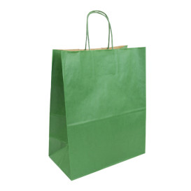 Sac en Papier Kraft Vert avec Anses 80g/m² 26+14x32cm (250 Utés)