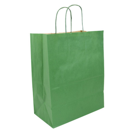 Sac en Papier Kraft Vert avec Anses 80g/m² 26+14x32cm (50 Utés)