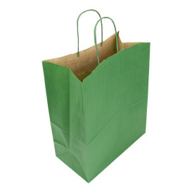 Sac en Papier Kraft Vert avec Anses 80g/m² 26+14x32cm (50 Utés)