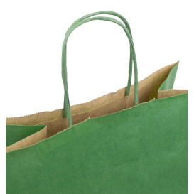 Sac en Papier Kraft Vert avec Anses 80g/m² 26+14x32cm (50 Utés)