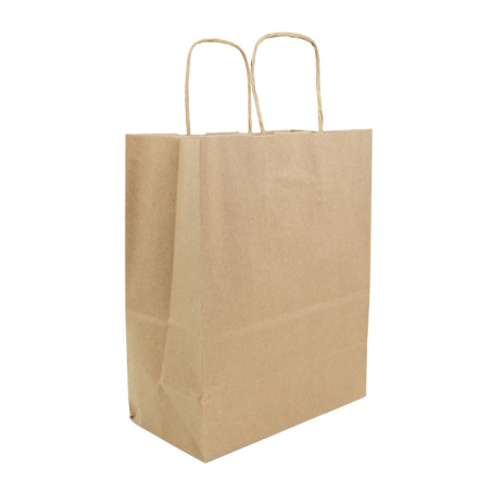 Sac en Papier Kraft Marron avec Anses 115g/m² 22+10x27cm (250 Utés)