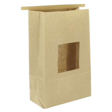 Papieren zak zonder handvat kraft met venster 15+7x23cm (50 stuks)