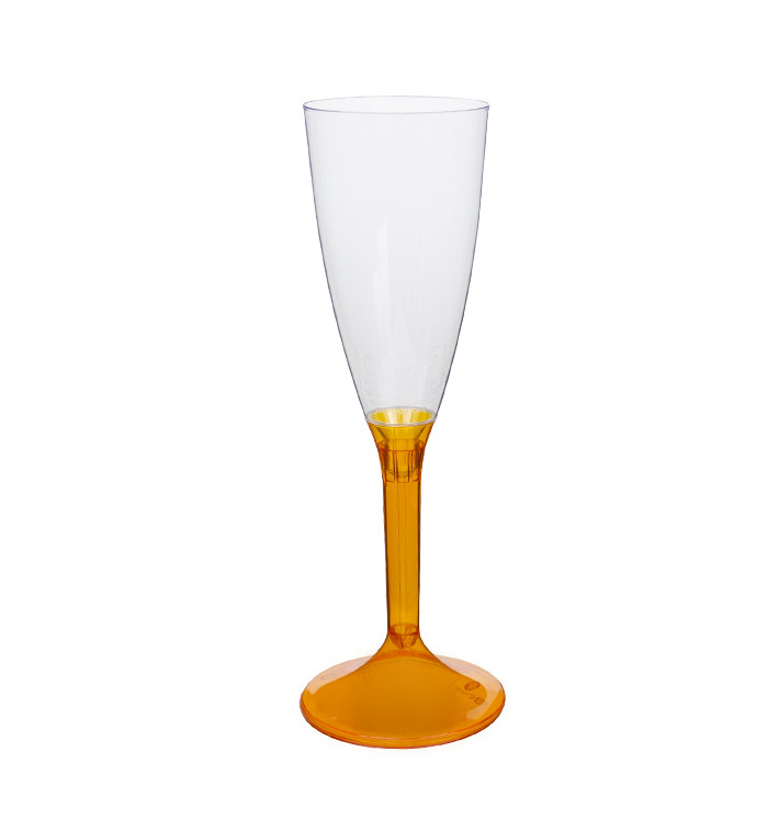 Plastic stam fluitglas Mousserende Wijn oranje transparant 120ml 2P (20 stuks)