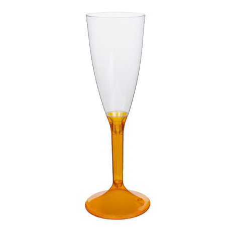 Herbruikbaar Durable Champagneglazen/flutes 120ml PS oranje transparent voet (20 stuks)