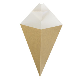 Cornet Carton Kraft avec Compartiment Sauce 270mm 250g (1.200 Utés)