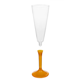 Flûte Champagne Plastique Pied Orange Transp.160ml 2P (20 Utés)