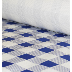 Papieren tafelkleed rol blauw Checkers 1x100m. 40g (6 stuks)