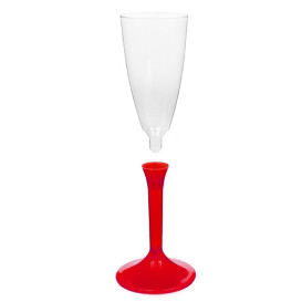 Flûte Champagne Plastique Pied Rouge Transp.120ml 2P (200Utés)