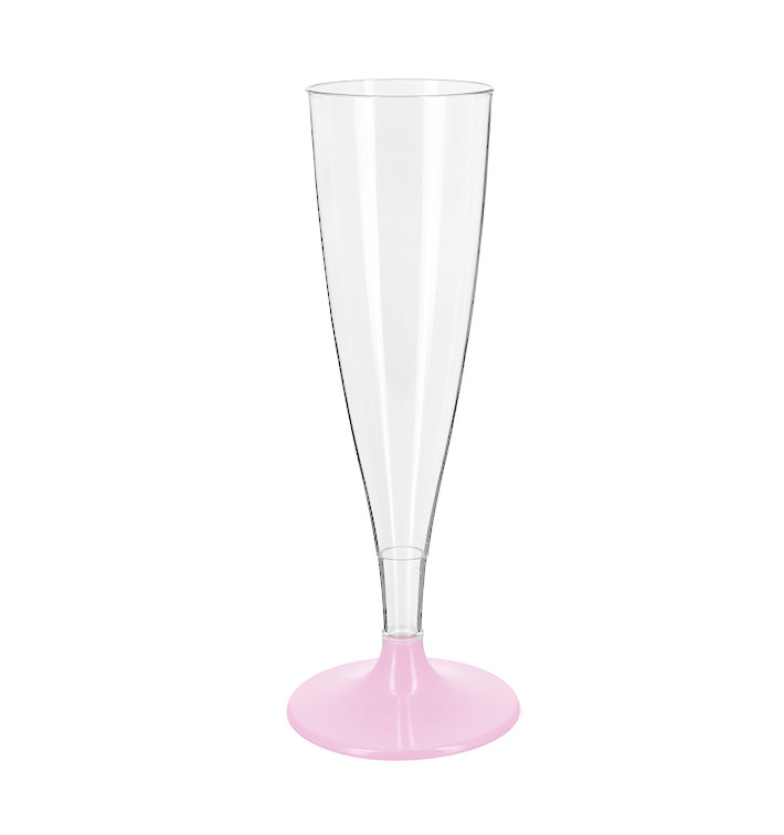 Flûte Champagne Plastique PS Réutilisable Pied Rose 140ml 2P (48 Utés)