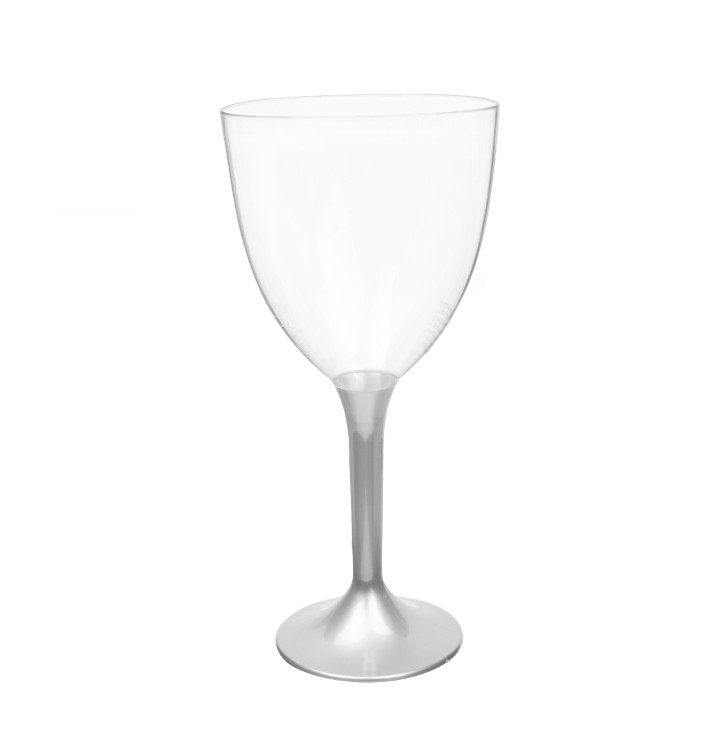 Verre en Plastique Vin Pied Gris 300ml 2P (20 Utés)