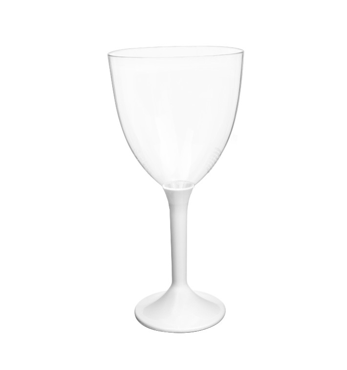 Verre en Plastique Vin Pied Blanc 300ml 2P (200 Utés)