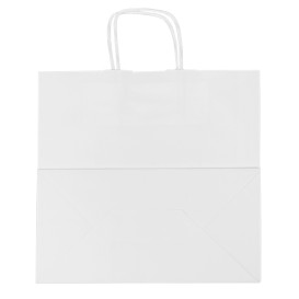 Sac en Papier Kraft Blanc avec Anses 100g/m² 27+14x26cm (200 Utés)