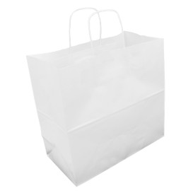 Sac en Papier Kraft Blanc avec Anses 90g/m² 32+16x31cm (250 Utés)